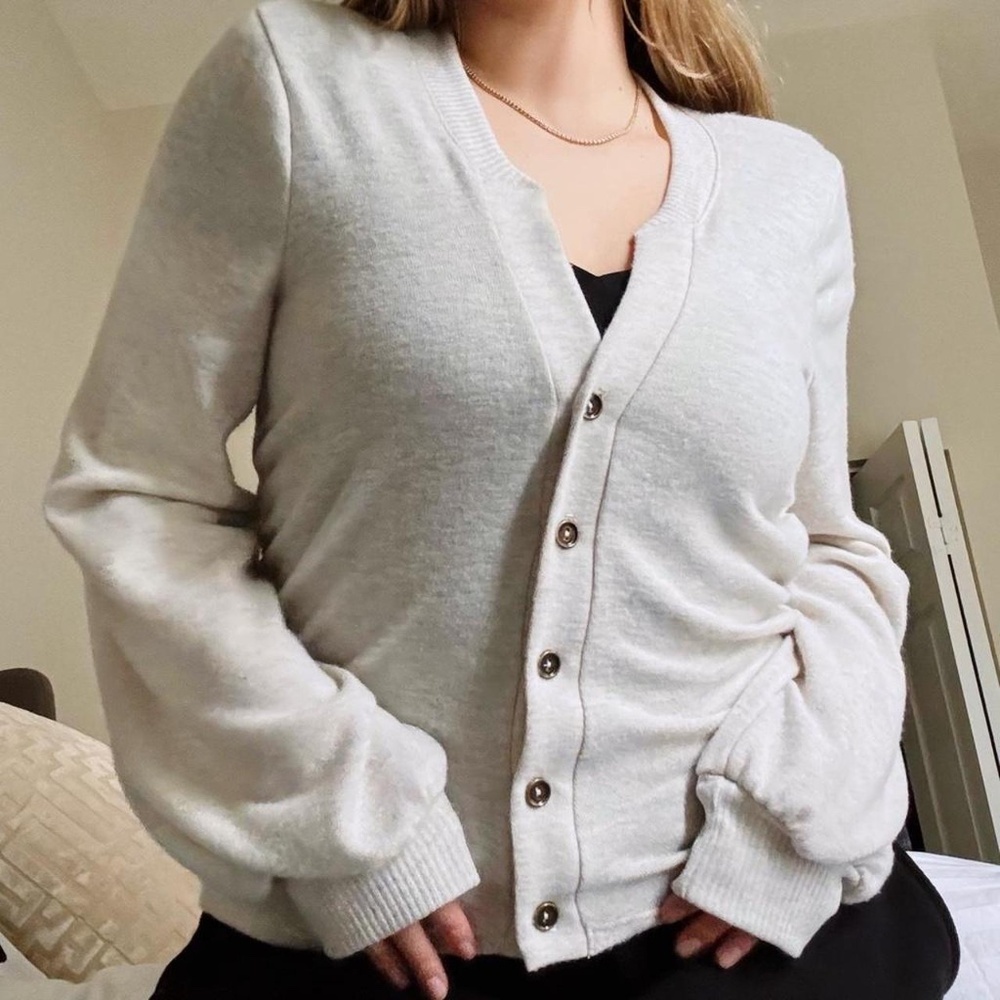 Project Social T Cream Button-Up Ruched Sweater